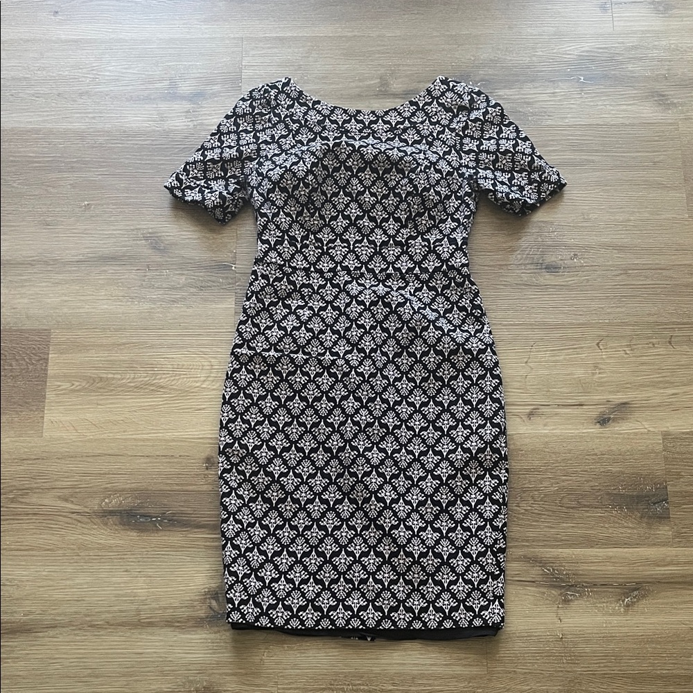 Boden Black and Tan Geometric Midi Dress